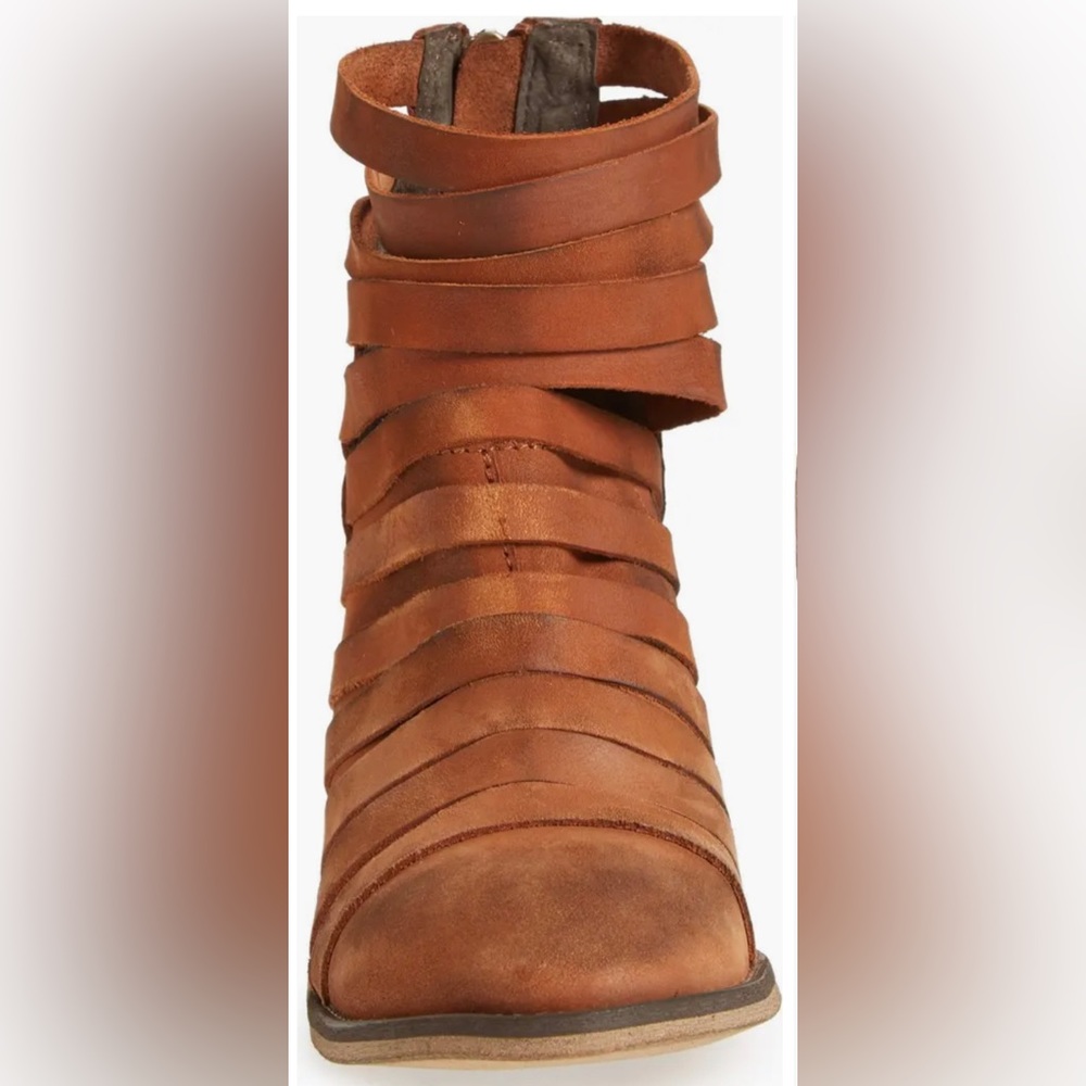 *EUC* Free People / Hybrid Strappy Stacked Heel Leather Ankle Boot / Bro… - Picture 3 of 14